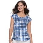 Women's Elle&trade; Printed Crepe Top, Size: Medium, Blue (navy)