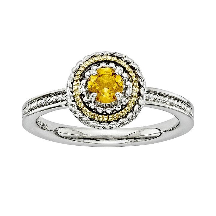 Stacks And Stones 14k Gold And Sterling Silver Citrine Textured Stack Ring, Women's, Size: 10, Orange