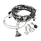 Mudd&reg; Hamsa, Tree Of Life, Tassel & Bead Charm Bracelet Set, Girl's, Black