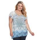 Plus Size World Unity Asymmetrical Hem Crochet Trim Top, Women's, Size: 3xl, Green Oth
