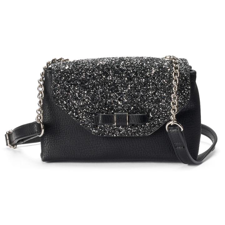 Candie's&reg; Glitter Flap Envelope Crossbody Bag, Women's, Black