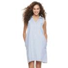 Women's Nina Leonard Seersucker Shirtdress, Size: 16, Turquoise/blue (turq/aqua)
