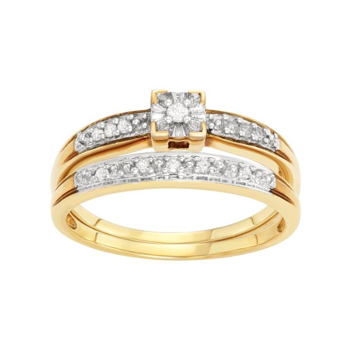 Sterling Silver 1/10 Carat T.w. Diamond Engagement Ring Set, Women's, Size: 5, White