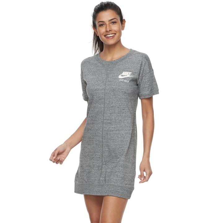 Women's Nike Sportswear Short Sleeve Sweatshirt Dress, Size: Large, Grey