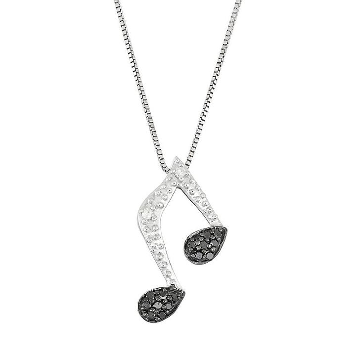 Sterling Silver 1/10 Carat T.w. Black & White Diamond Music Note Pendant, Women's, Size: 18