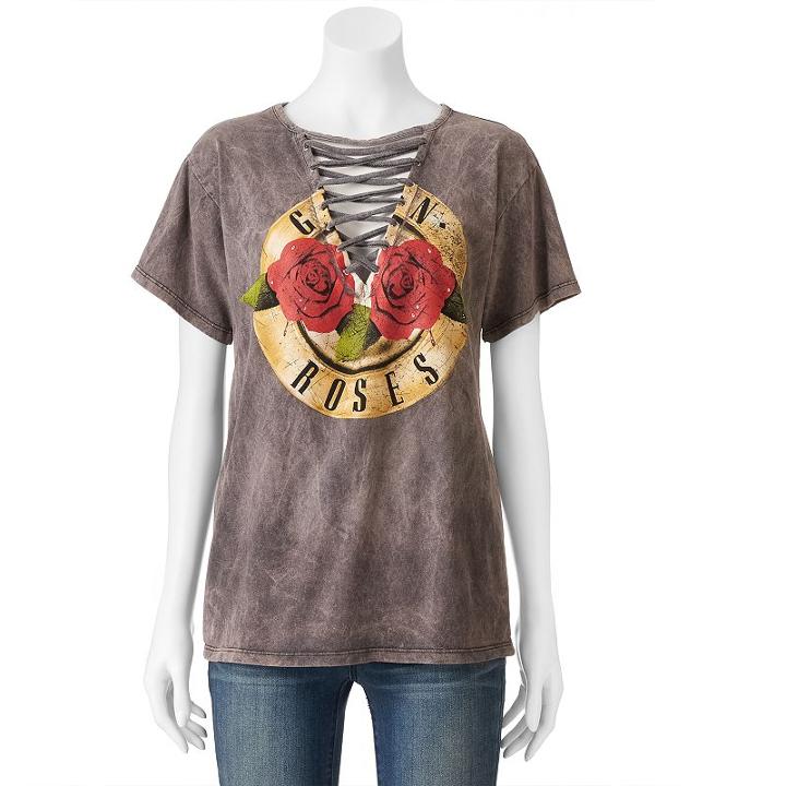 Juniors' Guns N' Roses Lace-up Graphic Tee, Teens, Size: Large, Black