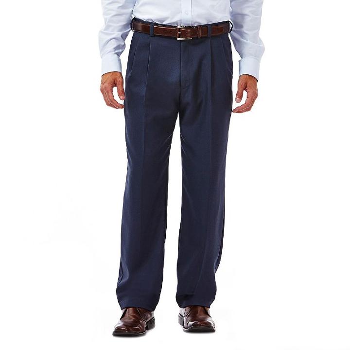 Big & Tall Haggar&reg; Cool 18&reg; Classic-fit Pleated No-iron Expandable Waist Pants, Men's, Size: 48x30, Med Blue
