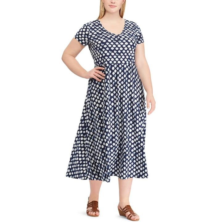 Plus Size Chaps Print Casual Dress, Women's, Size: 3xl, Blue (navy)