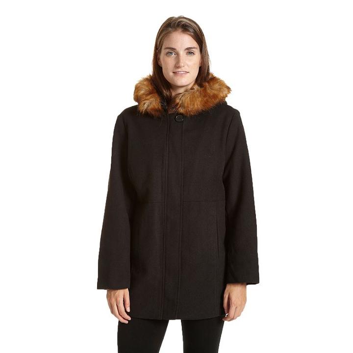Women's Excelled Hooded Faux-wool Jacket, Size: Xl, Black
