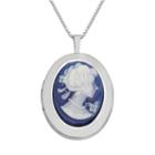 Sterling Silver Cameo Locket Necklace, Women's, Blue
