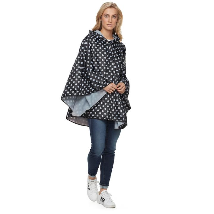 Style Collective Polka Dot Rain Poncho, Women's, Black