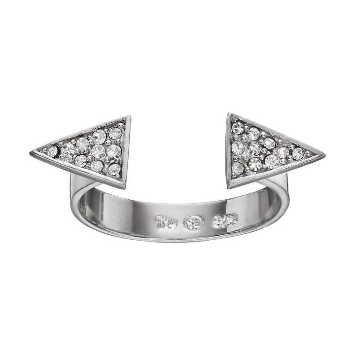 Crystal Sterling Silver Triangle Open Ring, Women's, Grey