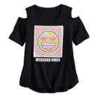 Girls 7-16 So&reg; Cold Shoulder Two-way Sequin Tee, Size: 12, Black