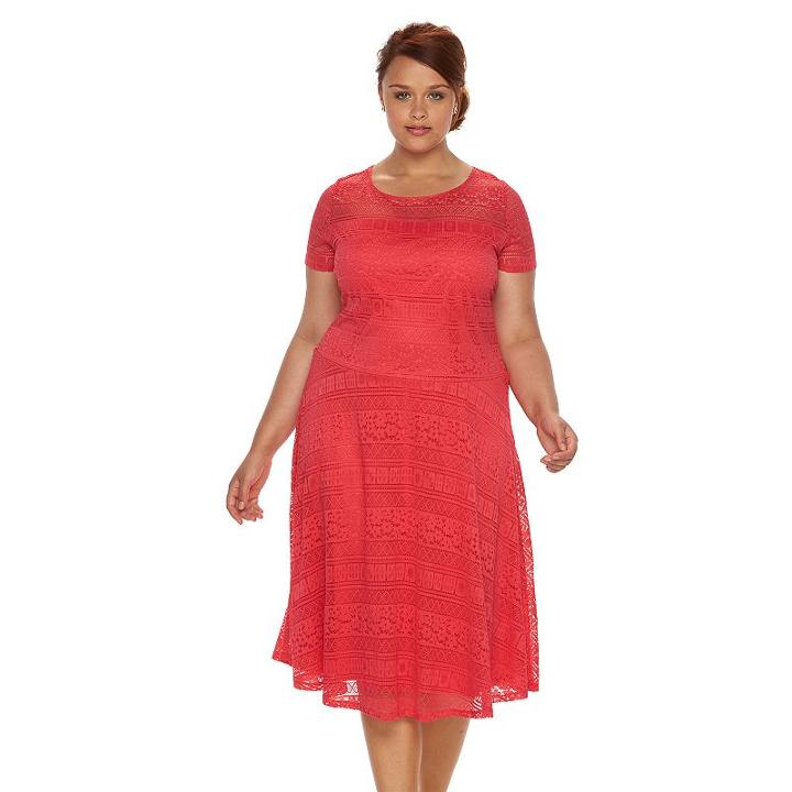 Plus Size Chaya Lace Stripe Fit & Flare Dress, Women's, Size: 20 W, Brt Red