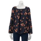 Women's Lc Lauren Conrad Shirred Peasant Top, Size: Large, Dark Blue