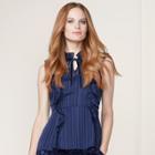 Lc Lauren Conrad Runway Collection High-neck Ruffle Tank - Women's, Size: Large, Dark Blue