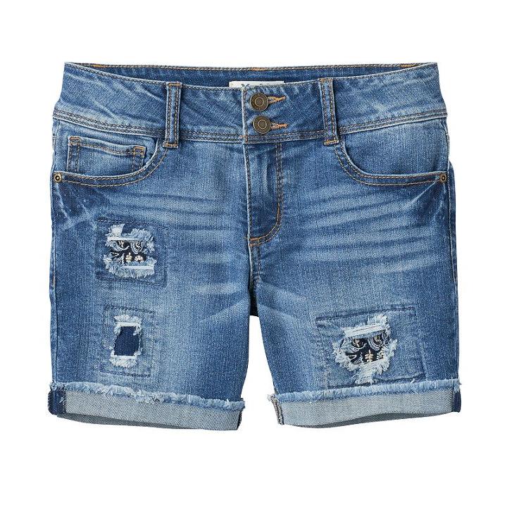Girls 7-16 & Plus Size Mudd&reg; Dark Wash Patch Midi Jean Shorts, Girl's, Size: 14, Blue