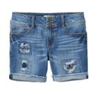 Girls 7-16 & Plus Size Mudd&reg; Dark Wash Patch Midi Jean Shorts, Girl's, Size: 14, Blue
