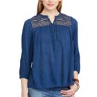 Women's Chaps Lace-yoke Peasant Top, Size: Large, Blue