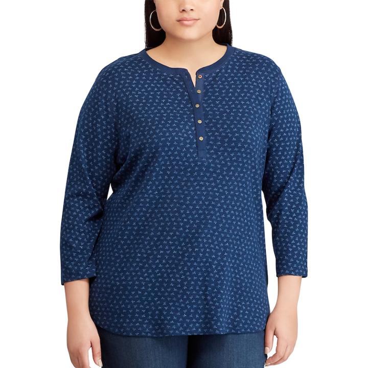 Plus Size Chaps Henley Pocket Top, Women's, Size: 1xl, Blue