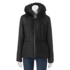 Juniors' Pink Envelope Faux-fur Puffer Jacket, Girl's, Size: Large, Black