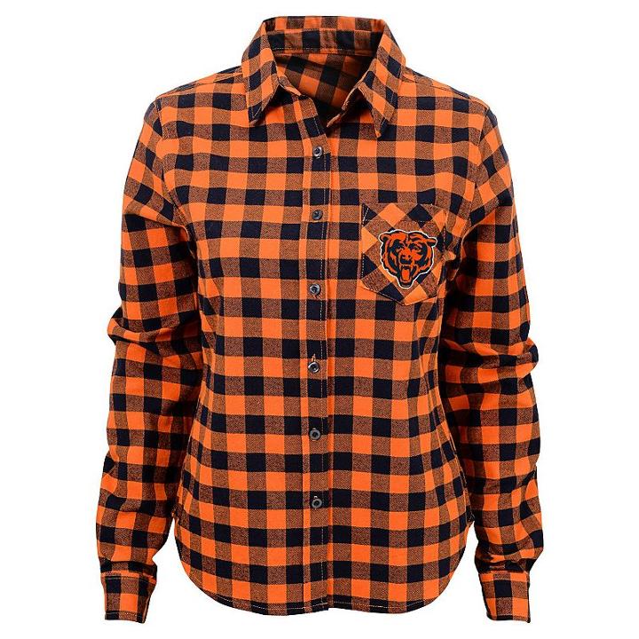 Juniors' Chicago Bears Buffalo Plaid Flannel Shirt, Women's, Size: Medium, Orange
