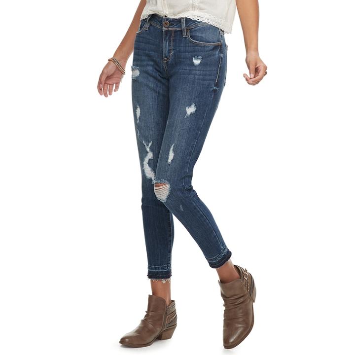Juniors' American Rag Mid-rise Destructed Ankle Skinny Jeans, Size: 9, Dark Blue