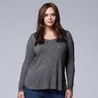 Plus Size Simply Vera Vera Wang Crinkle Scoopneck Tee, Women's, Size: 0x, Grey