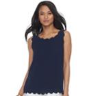 Women's Elle&trade; Scallop Trim Tank, Size: Large, Blue (navy)