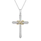Two Tone Sterling Silver 1/8 Carat T.w. Diamond Cross Pendant Necklace, Women's, Size: 18, White