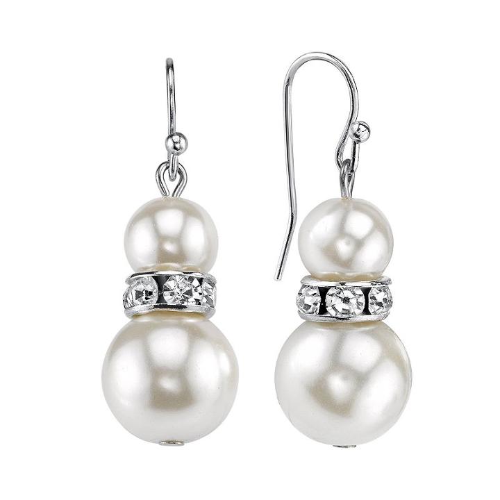 1928 Graduated Simulated Pearl Drop Earrings, Women's, White
