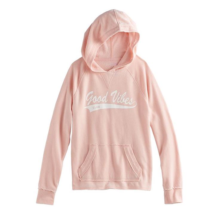 Girls 7-16 So&reg; Raw Edge Graphic Fleece-lined Hoodie, Size: 10, Light Pink