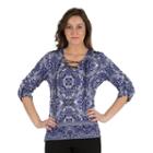 Women's Larry Levine Mosaic Lace-up Tee, Size: Small, Ovrfl Oth
