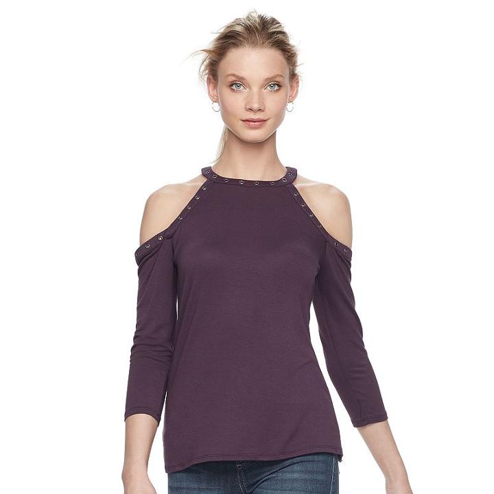 Women's Rock & Republic&reg; Grommet Cold-shoulder Top, Size: Xs, Purple