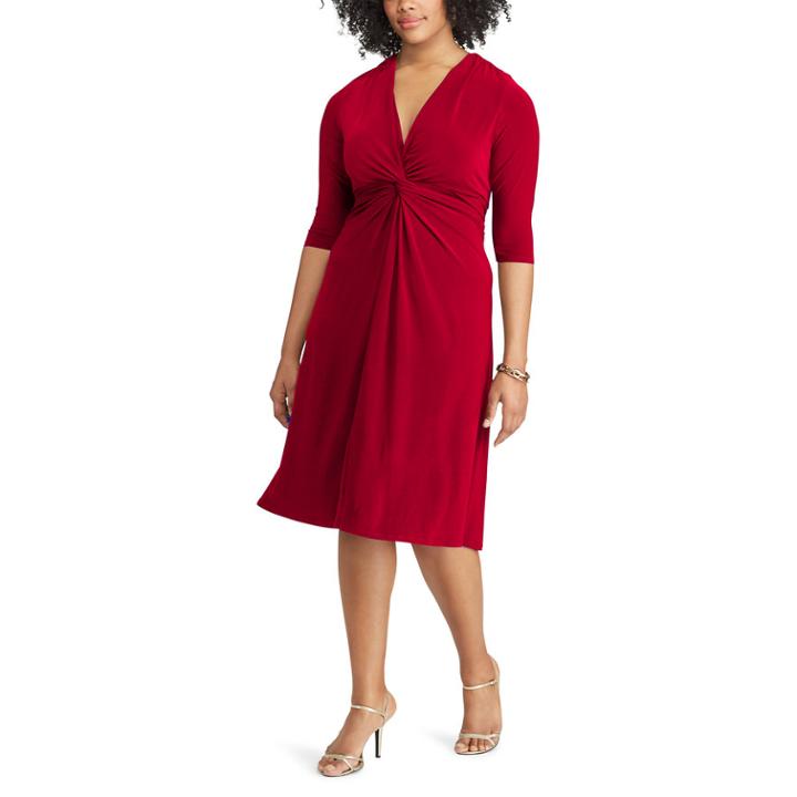 Plus Size Chaps Solid Knot-front Empire Dress, Women's, Size: 20 W, Red