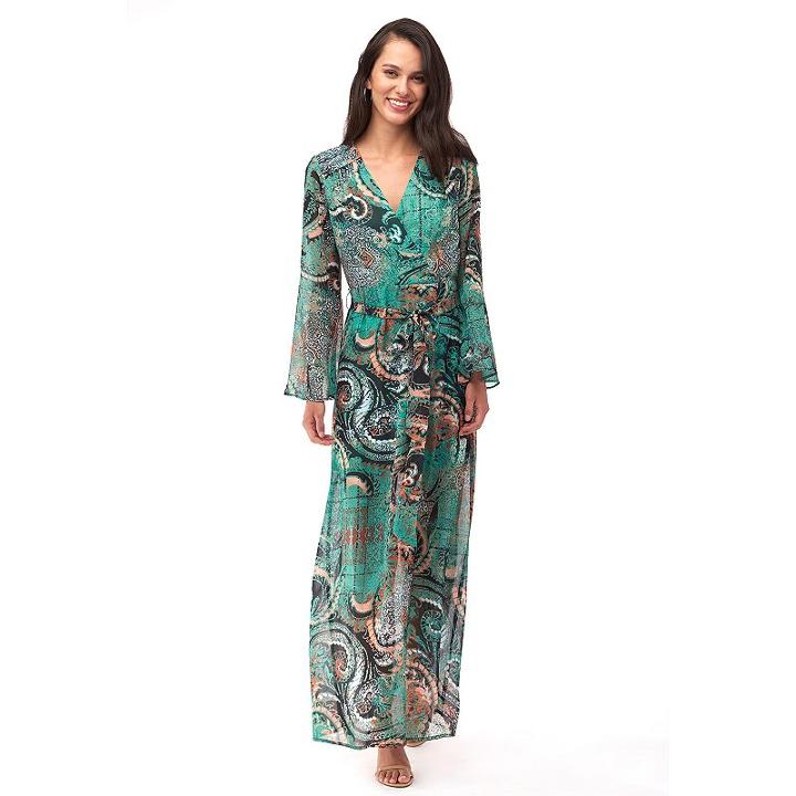 Women's Indication By Eci Paisley Faux-wrap Maxi Dress, Size: 8, Green