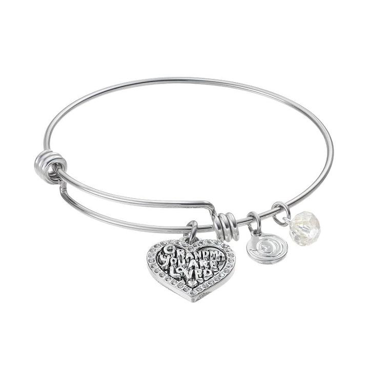 Love This Life Crystal Grandma Heart Charm Bangle Bracelet, Women's, Size: 8, Grey