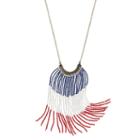 Red, White & Blue Long Seed Bead Fringe Necklace, Women's, Multicolor
