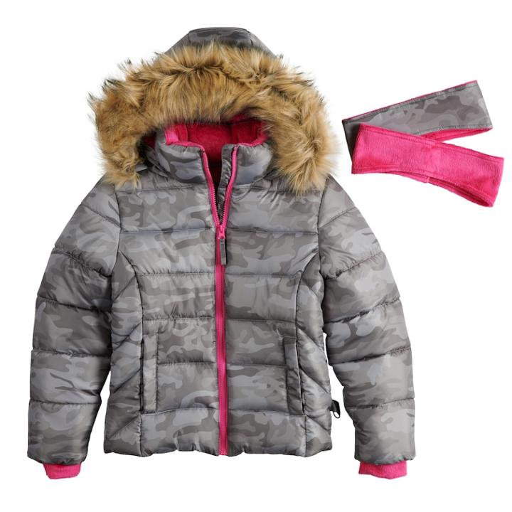 Girls 4-16 So&reg; Faux Fur Heavyweight Puffer Jacket, Size: 16, Med Grey