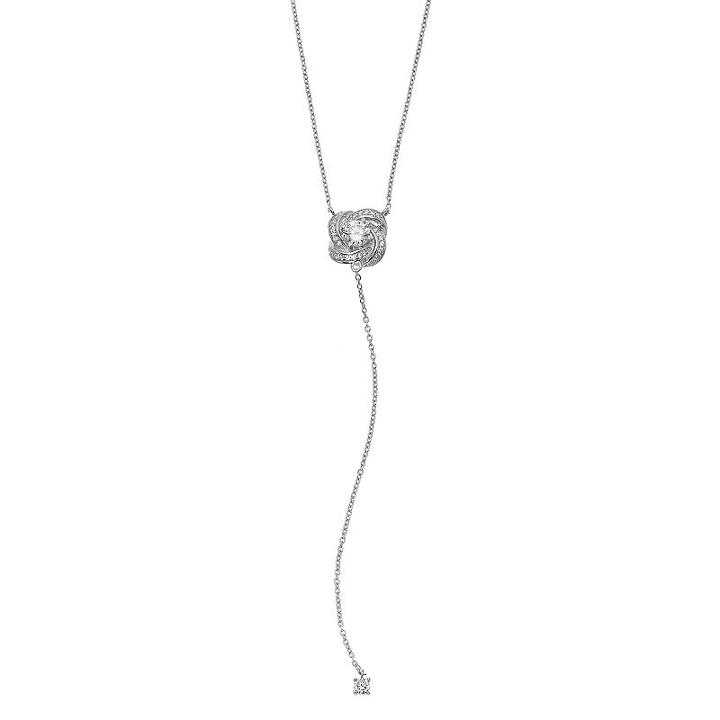 Primrose Sterling Silver Cubic Zirconia Love Knot Y Necklace, Women's, White