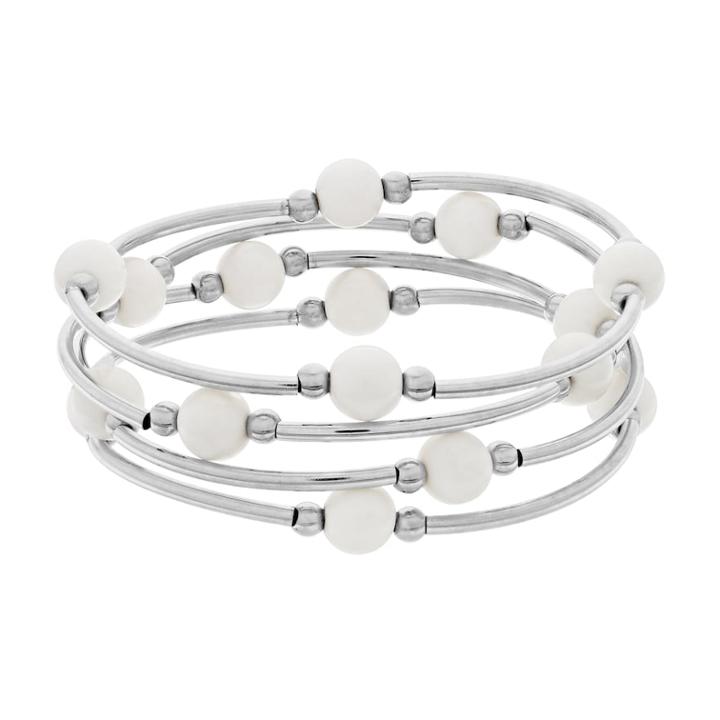 White Bead Stretch Bracelet Set, Women's, Natural
