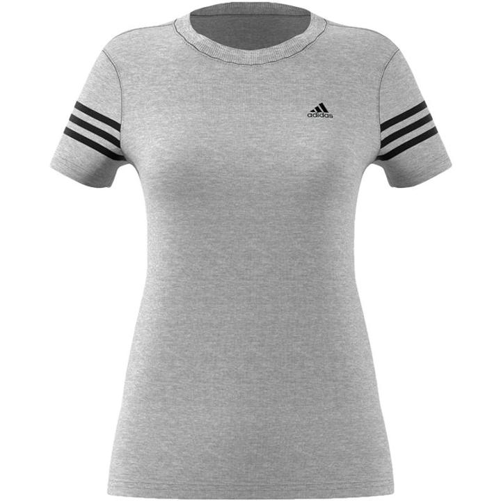 Women's Adidas 3 Stripe Short Sleeve Tee, Size: Medium, Med Grey