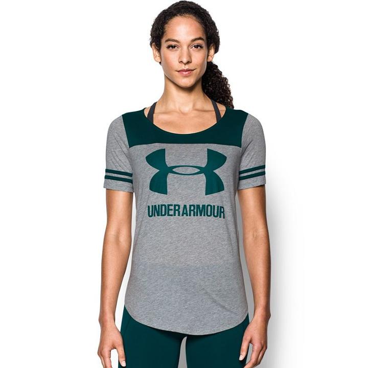 Women's Under Armour Sportstyle Logo Baseball Tee, Size: Small, Dark Grey