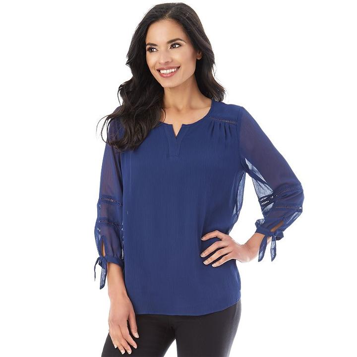 Women's Apt. 9 Tie Sleeve Top, Size: Xlrg Av/rg, Dark Blue