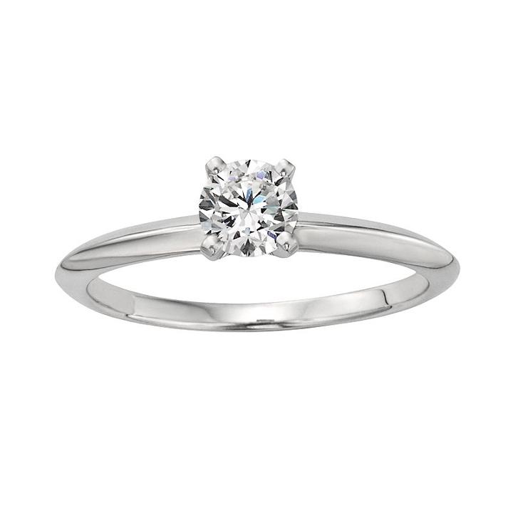 Diamonore Round-cut Simulated Diamond Solitaire Engagement Ring In Sterling Silver (1/2 Ct. T.w.), Women's, Size: 6, White