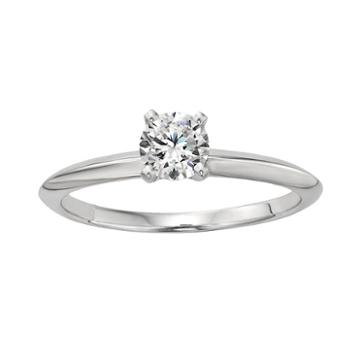 Diamonore Round-cut Simulated Diamond Solitaire Engagement Ring In Sterling Silver (1/2 Ct. T.w.), Women's, Size: 6, White