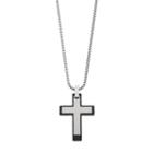 Lynx Men's Two Tone Stainless Steel Textured Cross Pendant Necklace, Silver