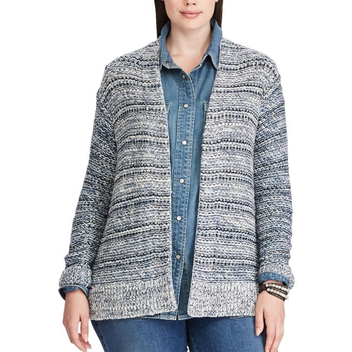 Plus Size Chaps Open-front Marled Cardigan, Women's, Size: 3xl, Blue
