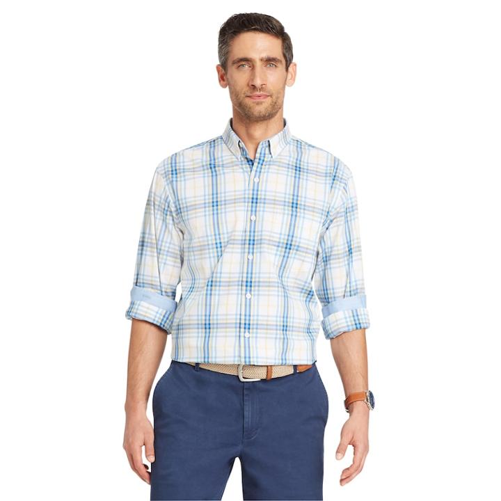 Men's Izod Slim-fit Essential Gingham Plaid Button-down Shirt, Size: Xl, Med Yellow