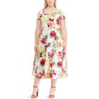 Plus Size Chaps Floral Fit & Flare Dress, Women's, Size: 1xl, White
